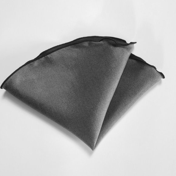 NEW - 100% Silk - Two Sided Black & Charcoal Pouf Round Pocket Square - Picture 8 of 10